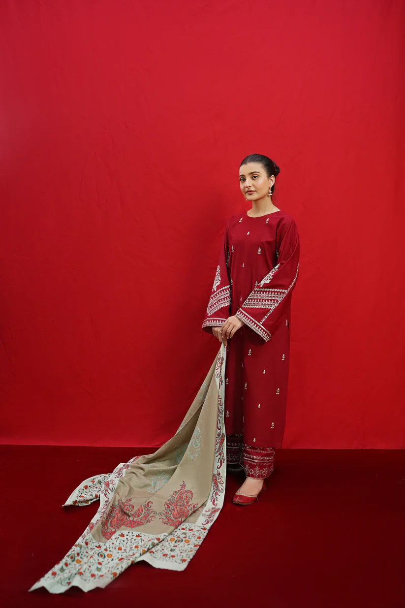 URGE - 3PC DHANAK UNSTITCH EMBROIDERED SUIT HR-101