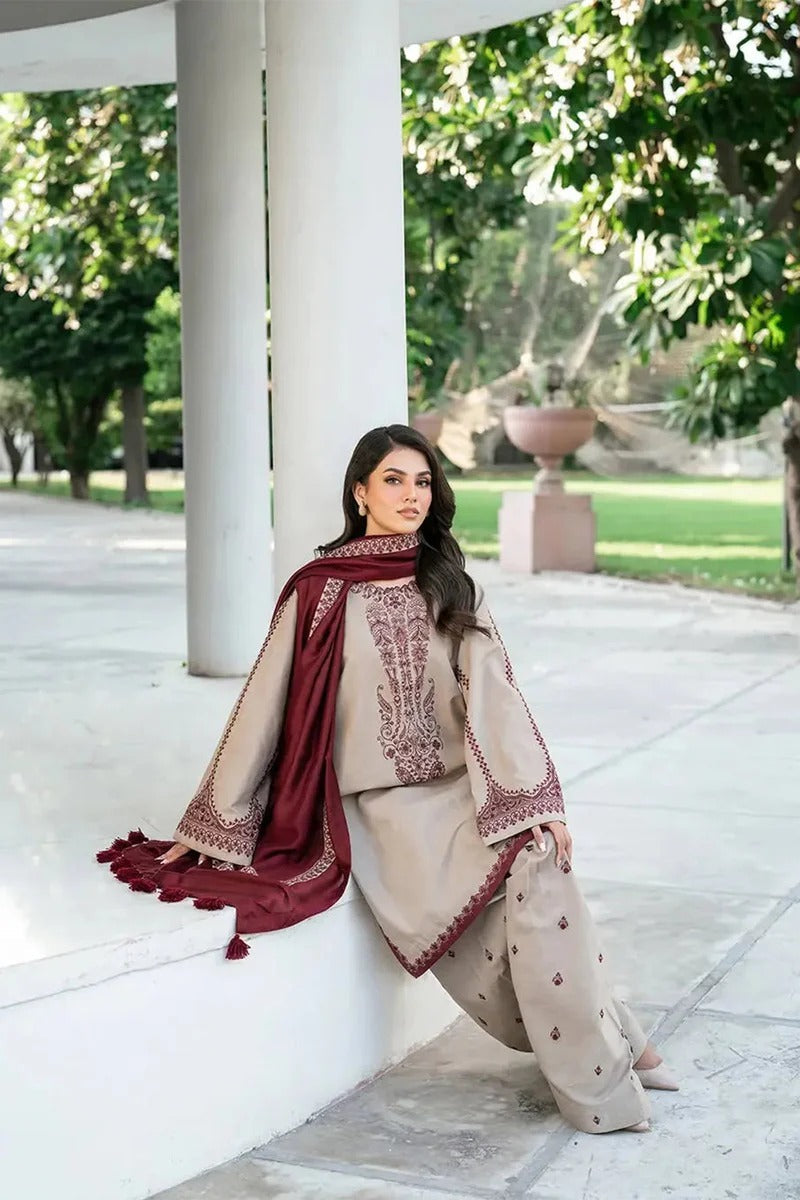 BAROQUE - 3PC DHANAK UNSTITCH EMBROIDERED SUIT HR-208