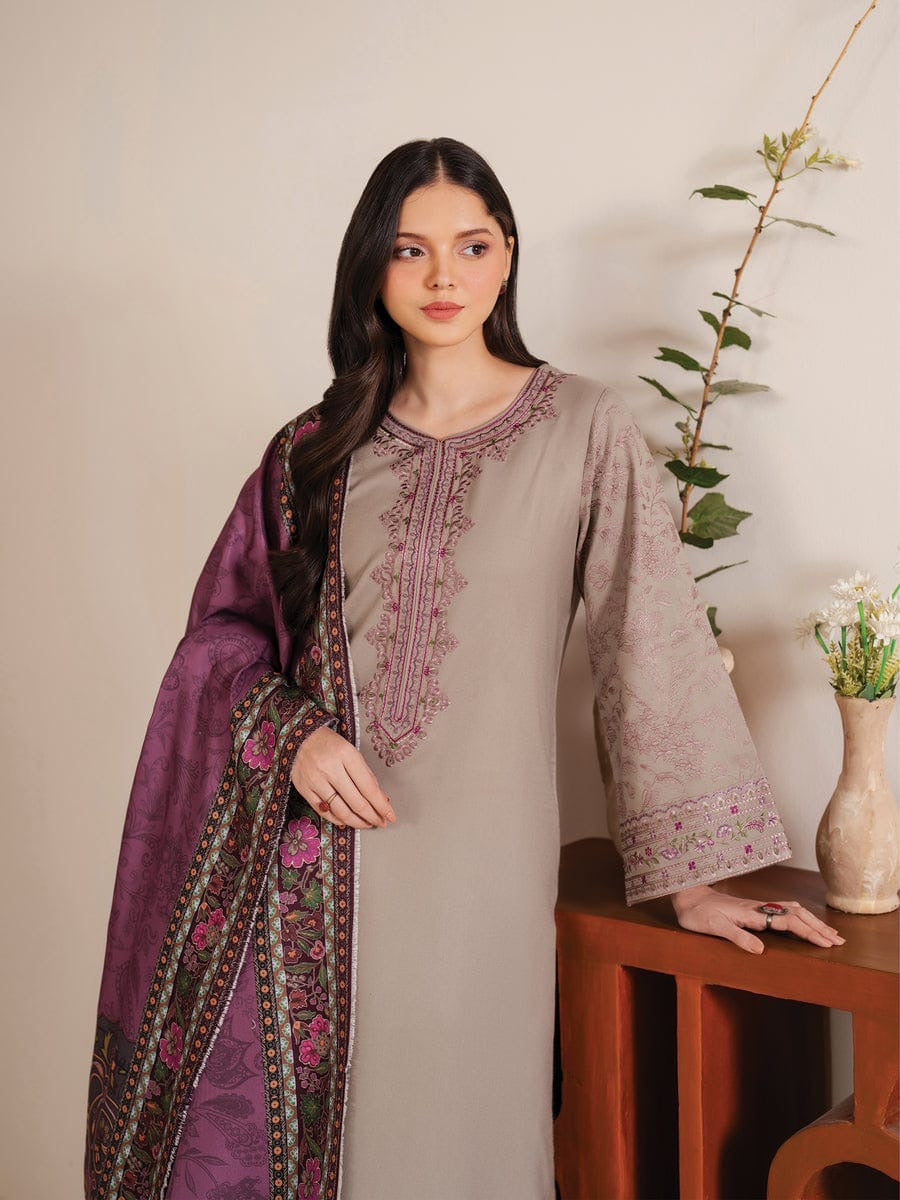 GARNET - 3PC DHANAK UNSTITCH EMBROIDERED SUIT HR-185
