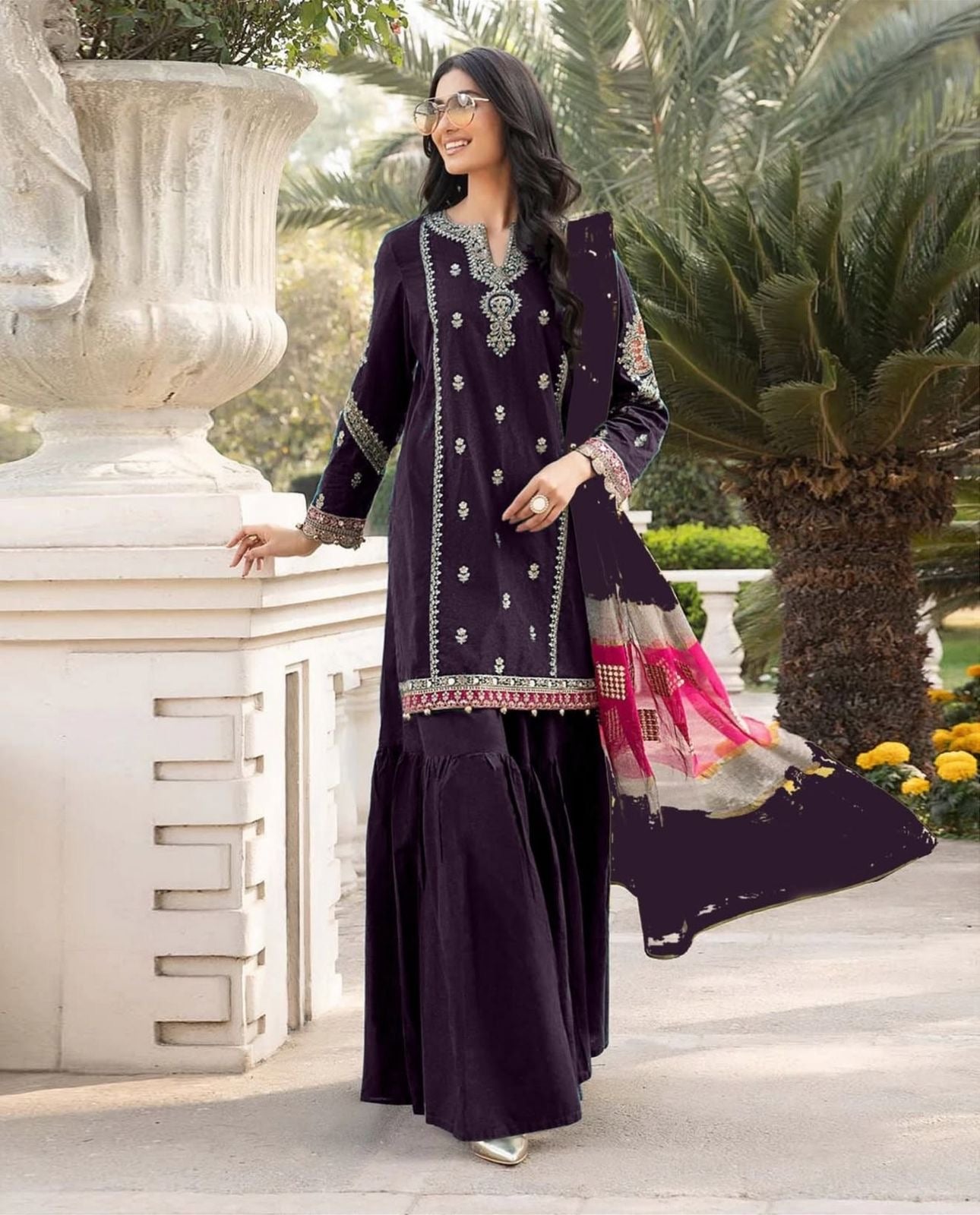 MARIA B - 3PC DHANAK UNSTITCH EMBROIDERED SUIT HR-107 PURPLE