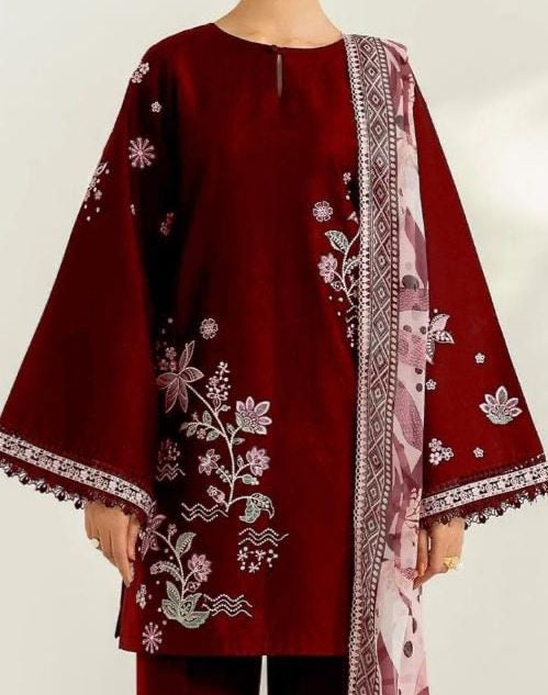 IZNIK- 3PC DHANAK UNSTITCH EMBROIDERED SUIT HR-1019