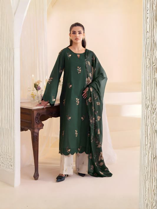 IZNIK- 3PC DHANAK UNSTITCH EMBROIDERED SUIT HR-205