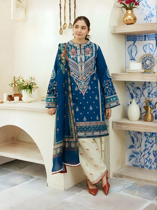COCO BY ZARASHAHJAHAN- 3PC DHANAK UNSTITCH EMBROIDERED SUIT HR-1013