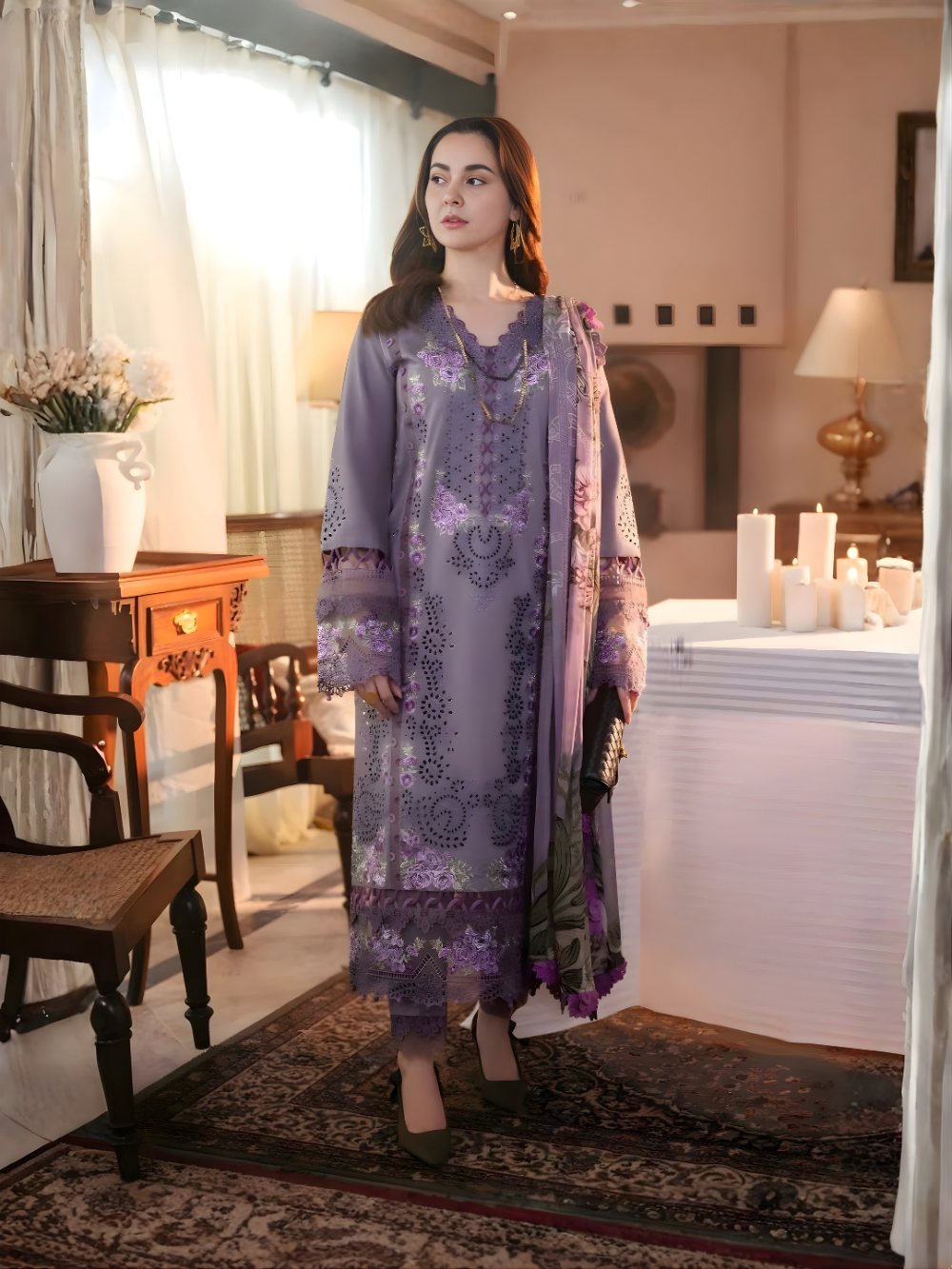COCO BY ZARASHAHJAHAN - 3PC DHANAK UNSTITCH EMBROIDERED SUIT HR-1018