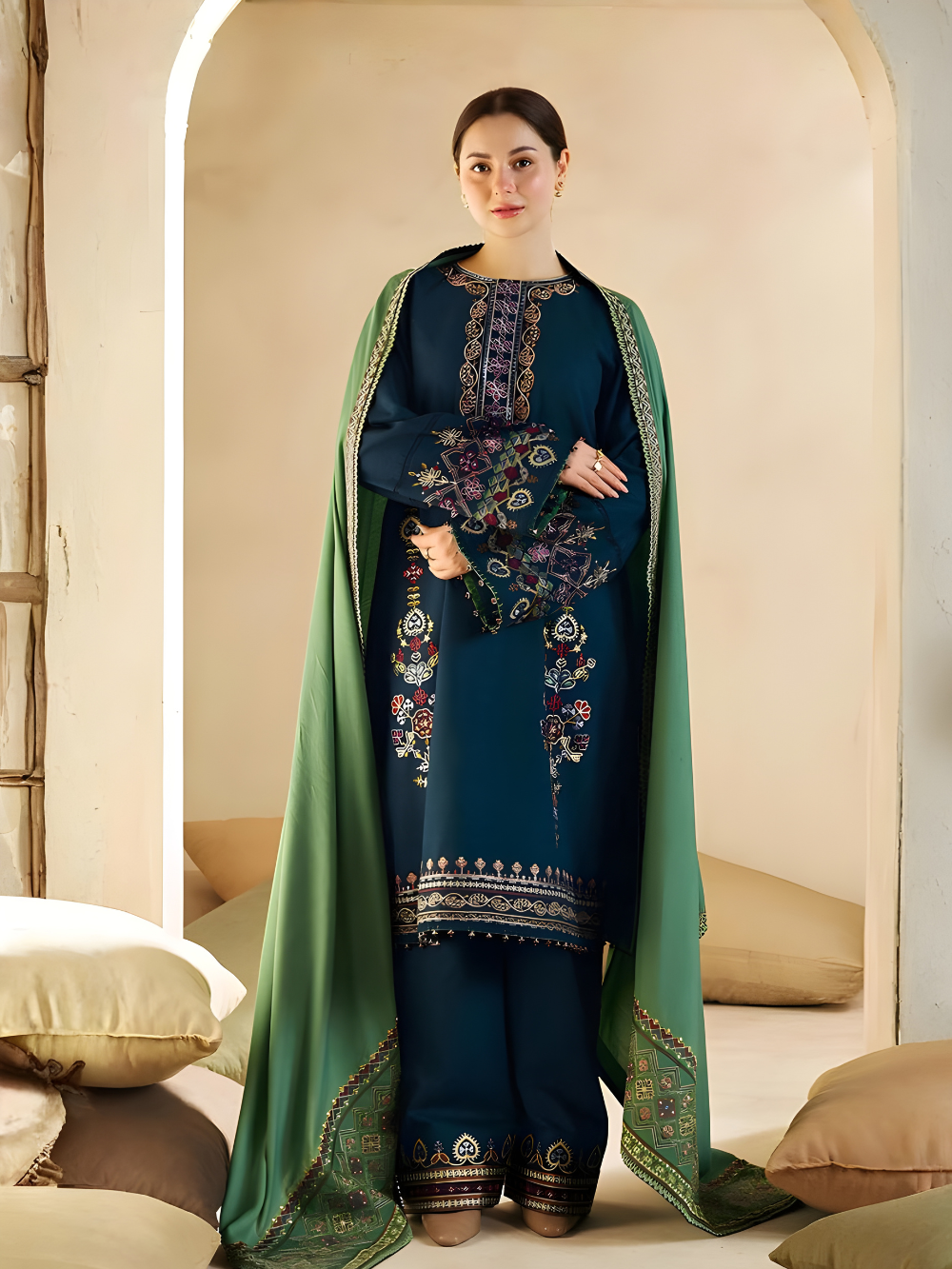 COCO BY ZARA SHAHJAHAN - 3PC DHANAK UNSTITCH EMBROIDERED SUIT HR-211