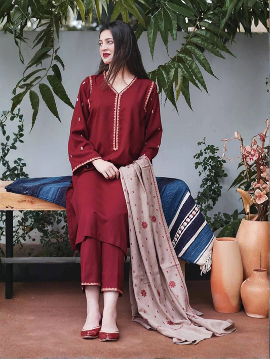 ASLING - 3PC DHANAK UNSTITCH EMBROIDERED SUIT HR-198