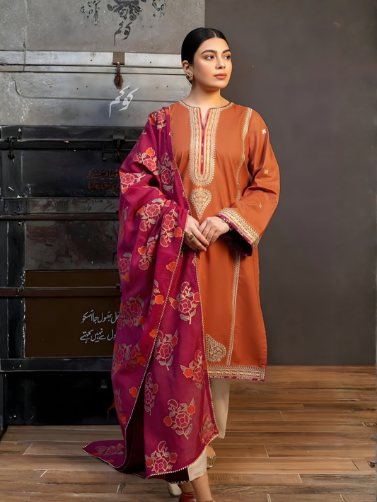 COCO - 3PC DHANAK UNSTITCH EMBROIDERED SUIT HR-139
