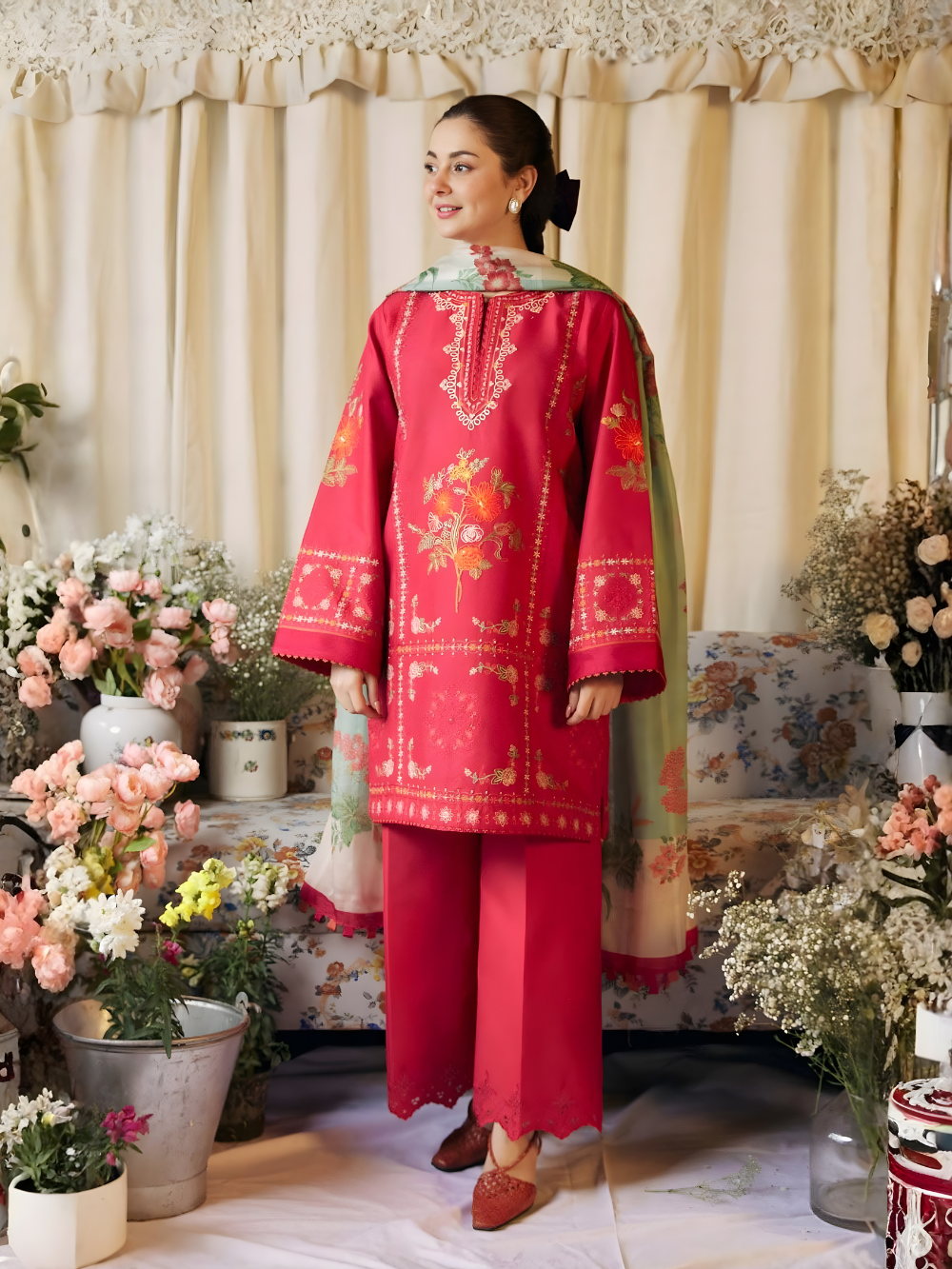 COCO BY ZARA SHAHJAHAN - 3PC DHANAK UNSTITCH EMBROIDERED SUIT HR-1012