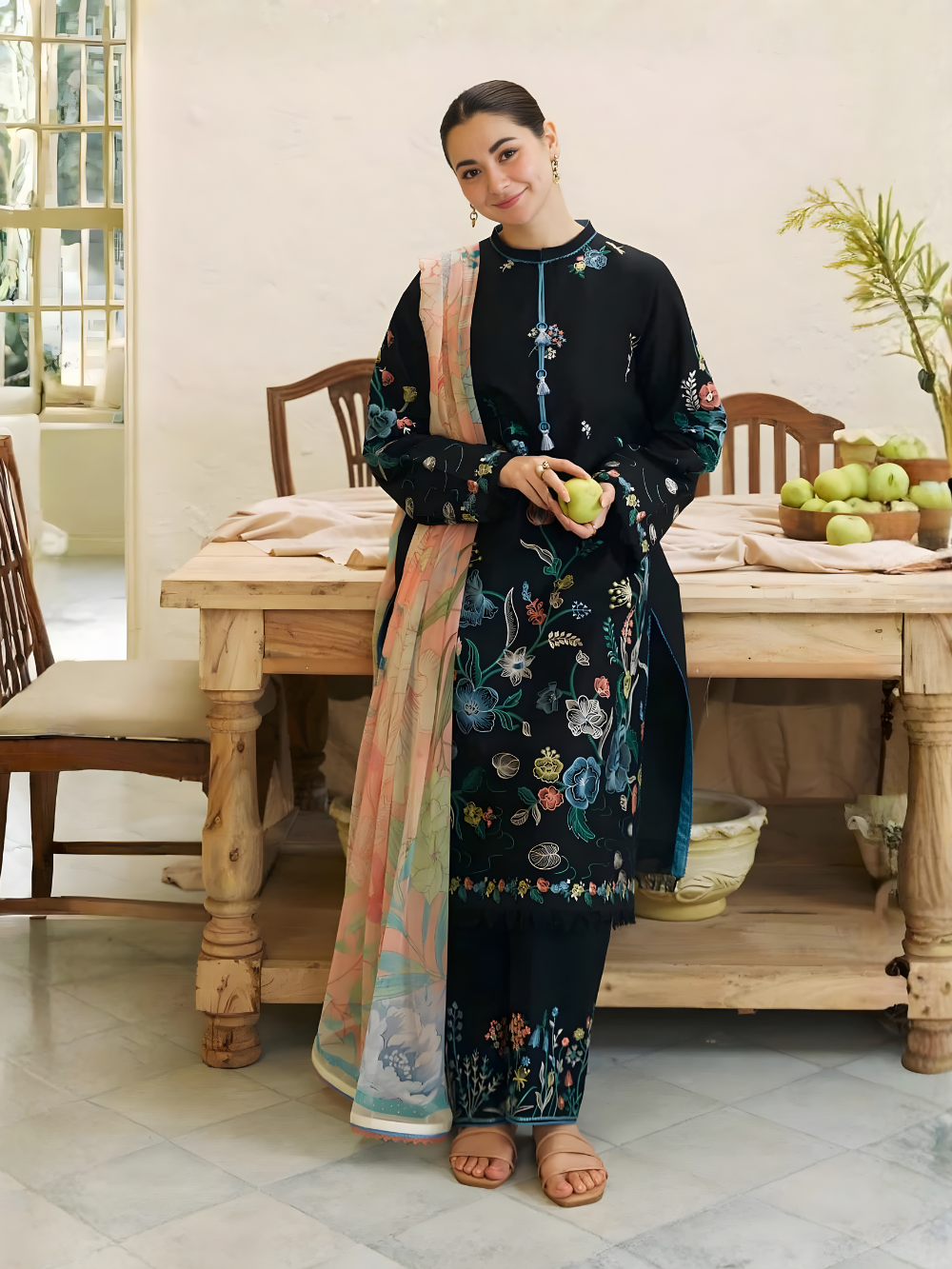 COCO BY ZARA SHAHJAHAN - 3PC DHANAK UNSTITCH EMBROIDERED SUIT HR-1012
