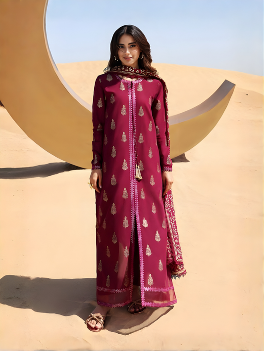 CROSS STITCH- 3PC DHANAK UNSTITCH EMBROIDERED SUIT HR-204