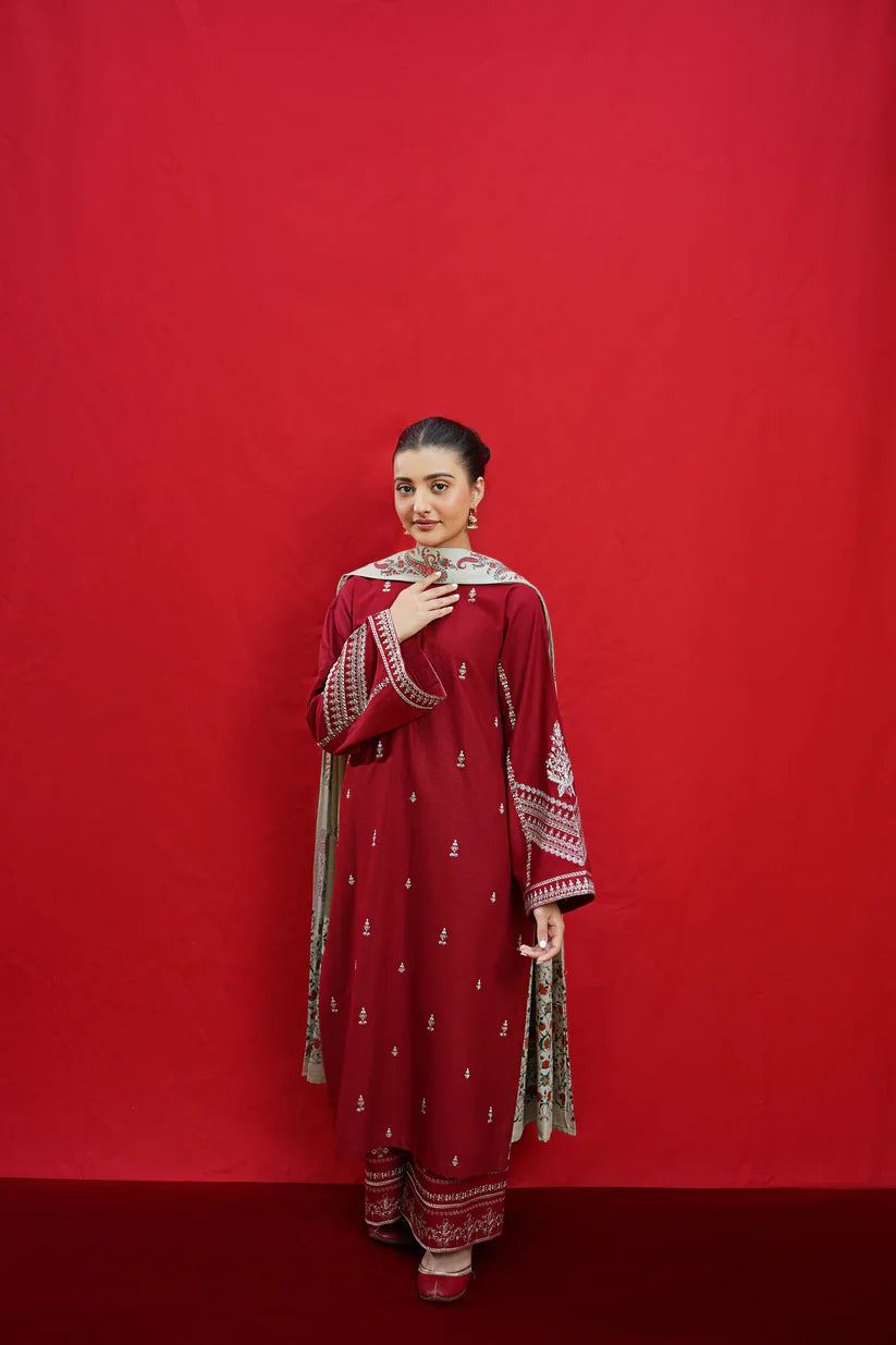 URGE - 3PC DHANAK UNSTITCH EMBROIDERED SUIT HR-101