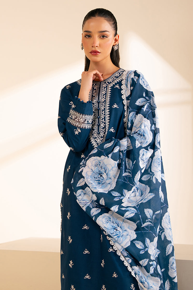 CROSS STITCH - 3PC DHANAK UNSTITCH EMBROIDERED SUIT HR-108 BLUE
