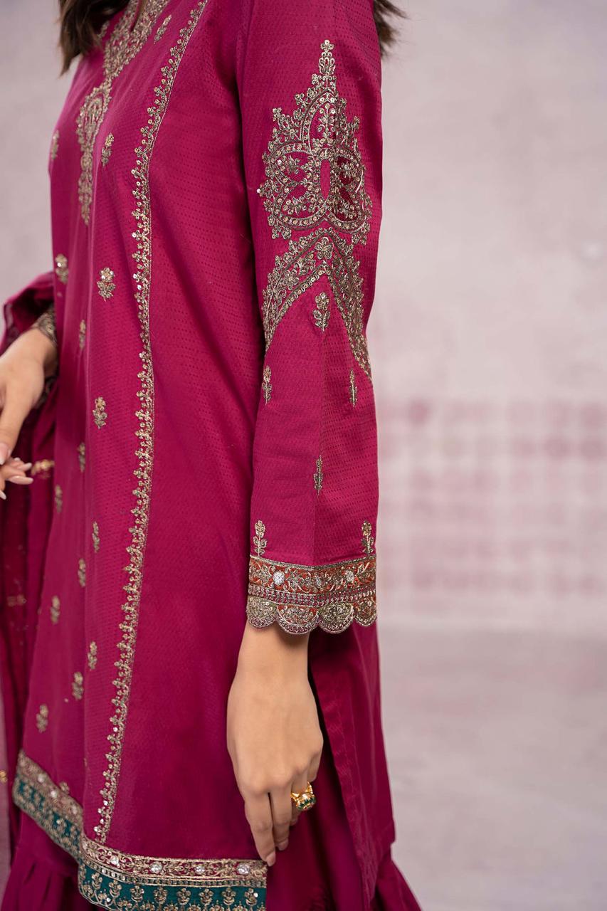 MARIA B - 3PC DHANAK UNSTITCH EMBROIDERED SUIT HR-107 PINK