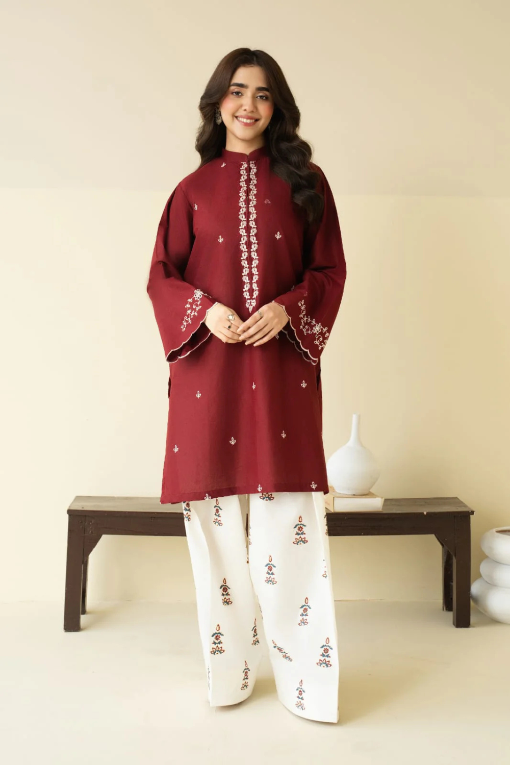 PEZWAAN - 2PC DHANAK UNSTITCH EMBROIDERED SUIT HR-235