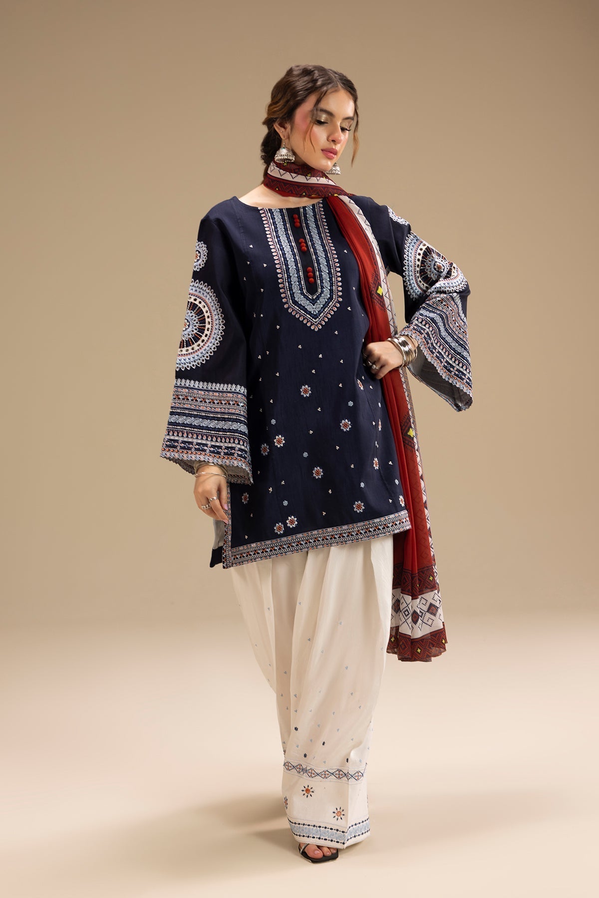 JAZMIN - 3PC DHANAK UNSTITCH EMBROIDERED SUIT HR-203 BLUE