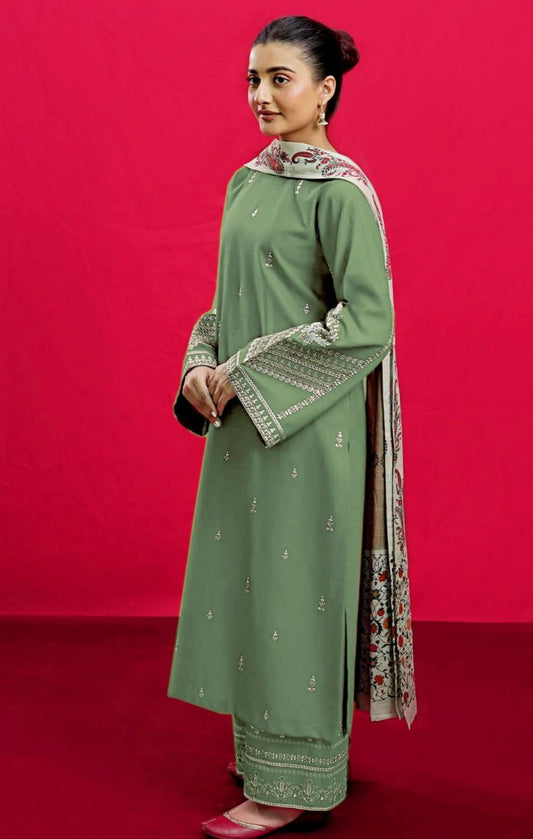 URGE - 3PC DHANAK UNSTITCH EMBROIDERED SUIT HR-101 PISTA