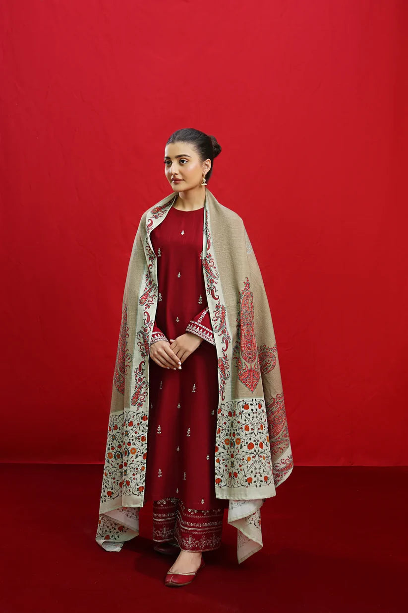 URGE - 3PC DHANAK UNSTITCH EMBROIDERED SUIT HR-101