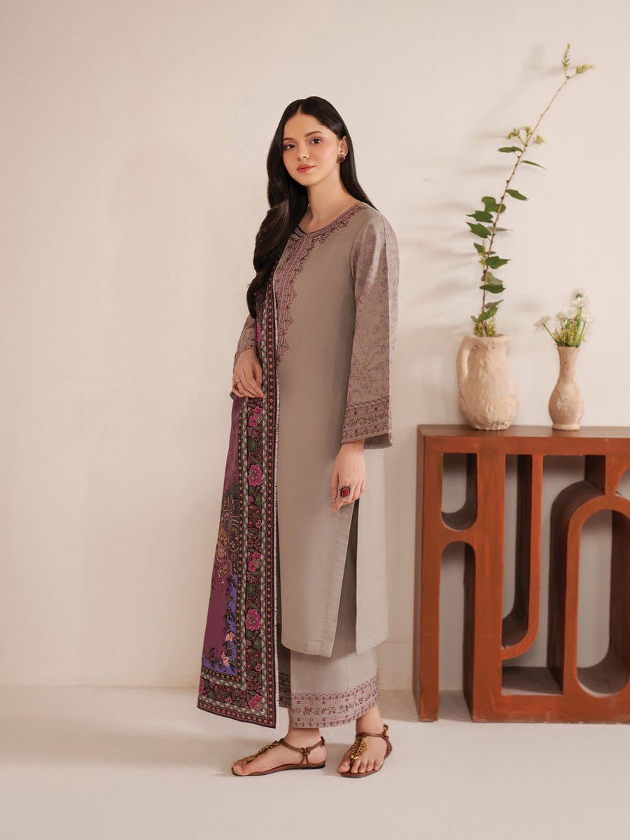 GARNET - 3PC DHANAK UNSTITCH EMBROIDERED SUIT HR-185