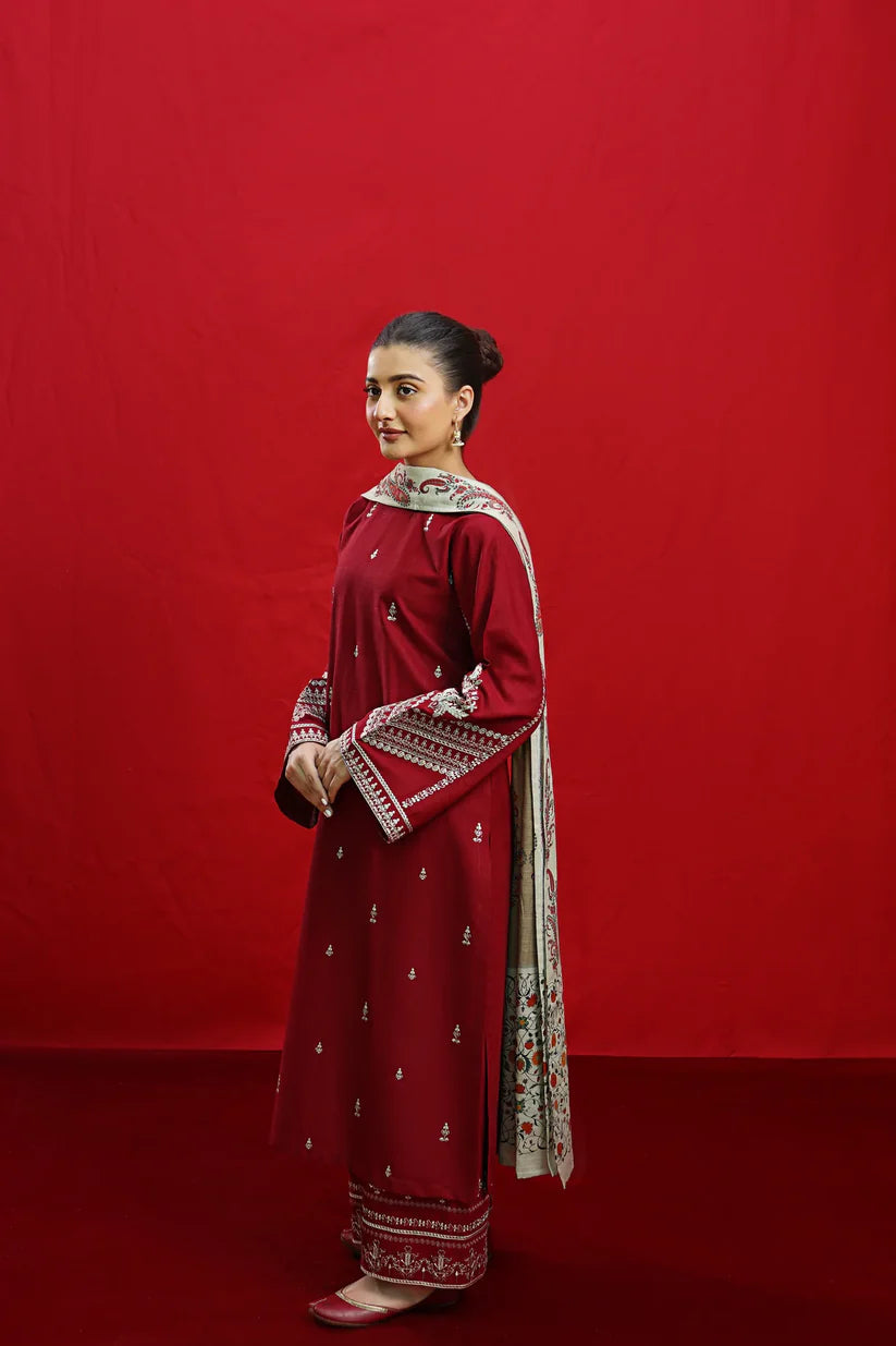 URGE - 3PC DHANAK UNSTITCH EMBROIDERED SUIT HR-101