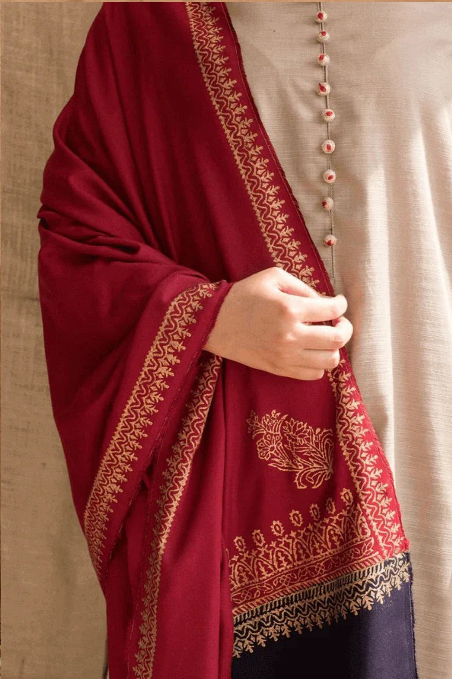 DYOT - 3PC DHANAK UNSTITCH EMBROIDERED SUIT HR-182 SKIN