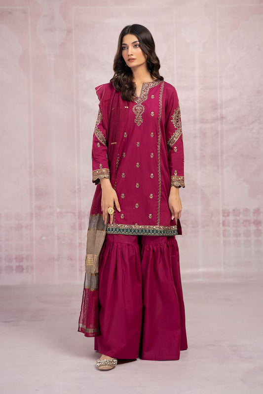 MARIA B - 3PC DHANAK UNSTITCH EMBROIDERED SUIT HR-107 PINK