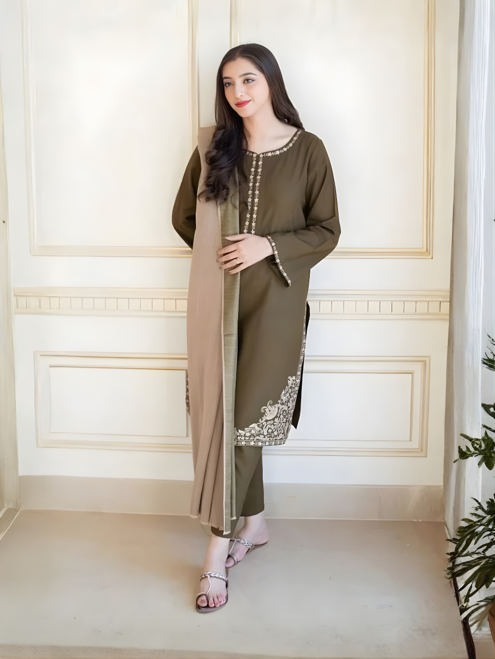 ASLING- 3PC DHANAK UNSTITCH EMBROIDERED SUIT HR-128