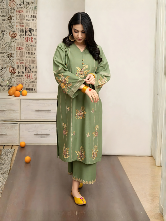 URGE - 3PC DHANAK UNSTITCH EMBROIDERED SUIT HR-121
