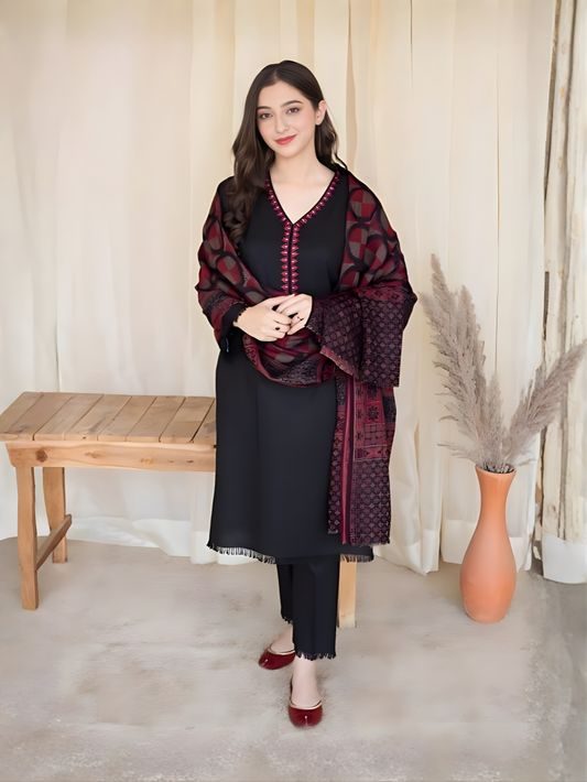 ASLING - 3PC DHANAK UNSTITCH EMBROIDERED SUIT HR-218