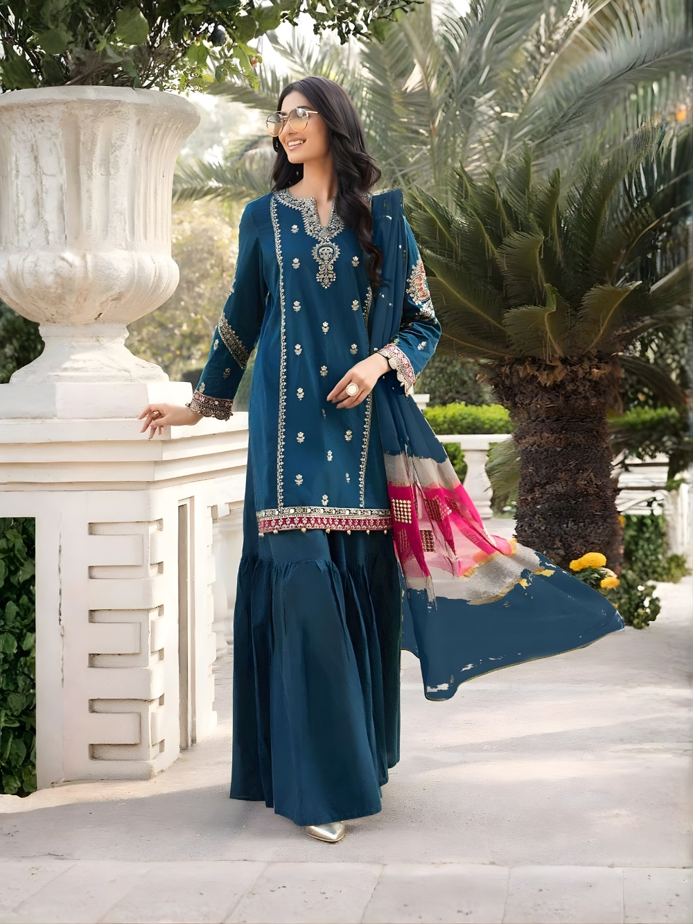 MARIA B - 3PC DHANAK UNSTITCH EMBROIDERED SUIT HR-107 ZINC