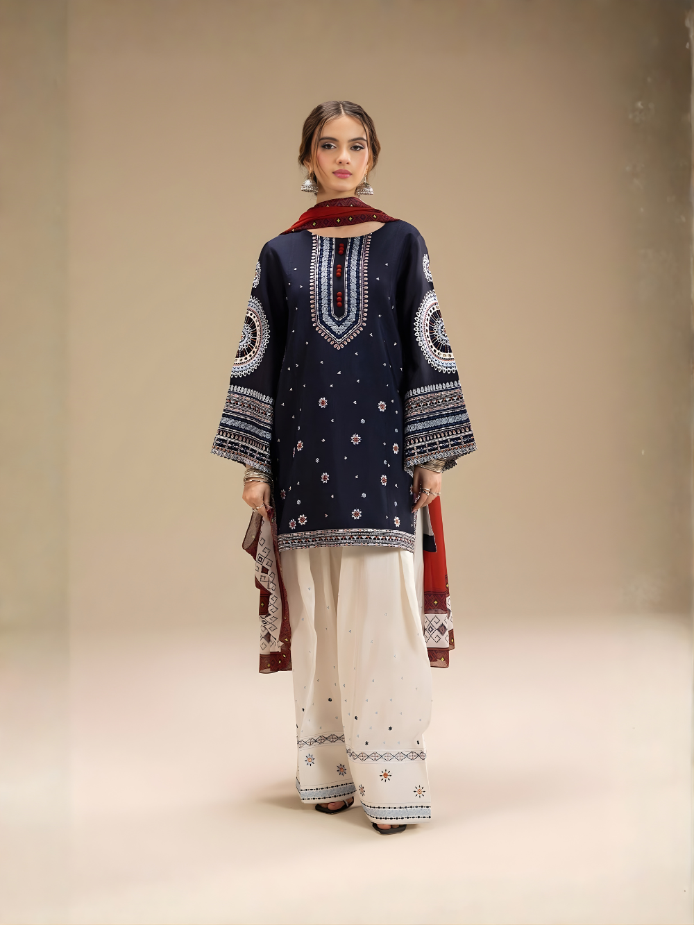 JAZMIN - 3PC DHANAK UNSTITCH EMBROIDERED SUIT HR-203 BLUE
